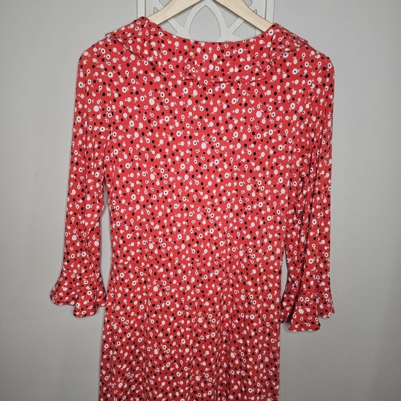 Boden Michaela Jersey Ruffle 3/4 Sleeve Dress in Rosehip Daisy Ditsy US Size 8 - Picture 9 of 16